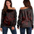 Hawaiian Map Kanaka Hibiscus Turtle Red Polynesian Women's Off Shoulder Sweater - AH Black - Polynesian Pride