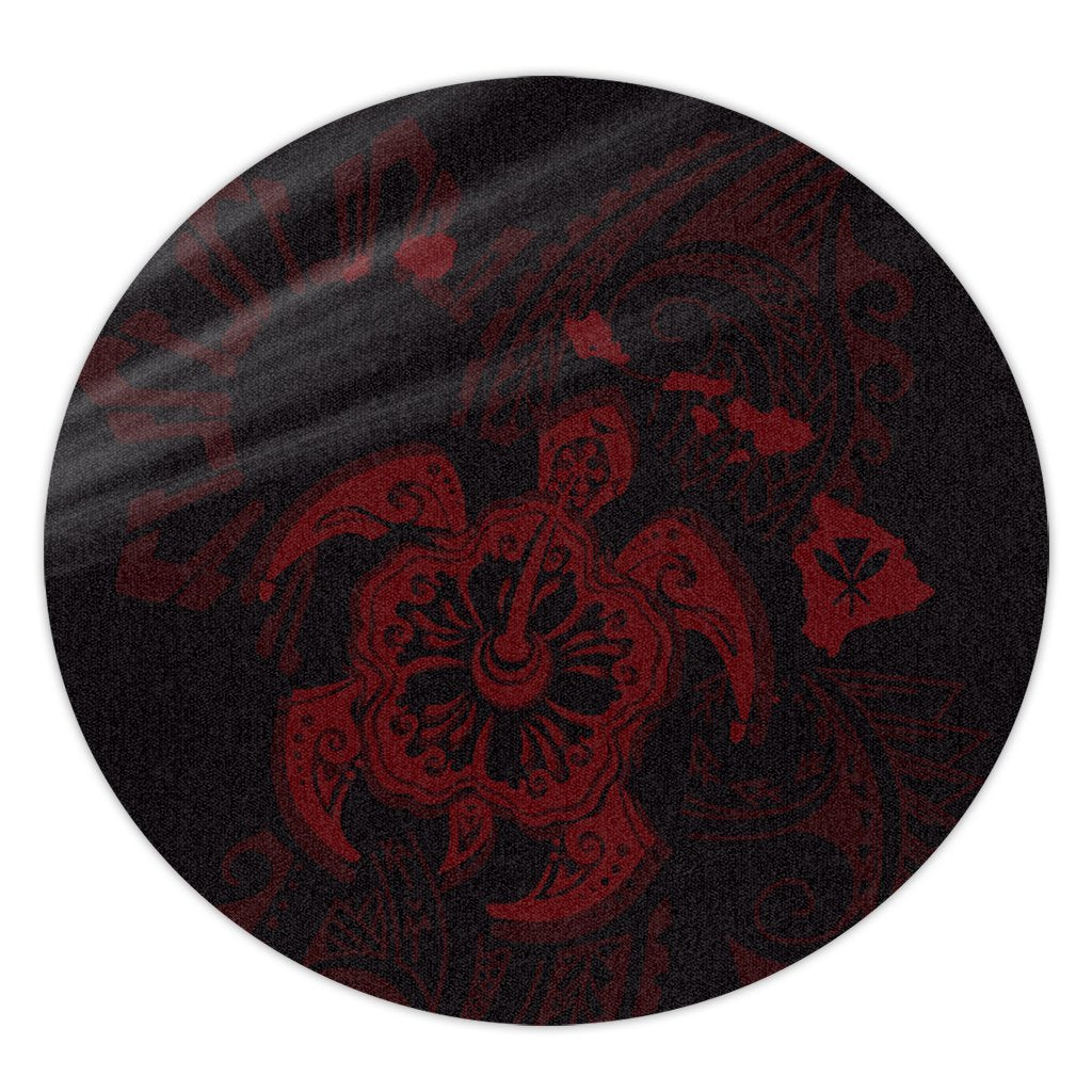 Hawaiian Map Kanaka Hibiscus Turtle Red Polynesian Round Carpet - AH Round Carpet Luxurious Plush - Polynesian Pride