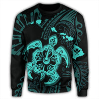 Hawaiian Map Kanaka Hibiscus Turtle Turquoise Polynesian Sweatshirt - AH - Polynesian Pride