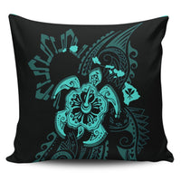 Hawaiian Map Kanaka Hibiscus Turtle Turquoise Polynesian Pillow Covers - AH Pillow Covers Black - Polynesian Pride