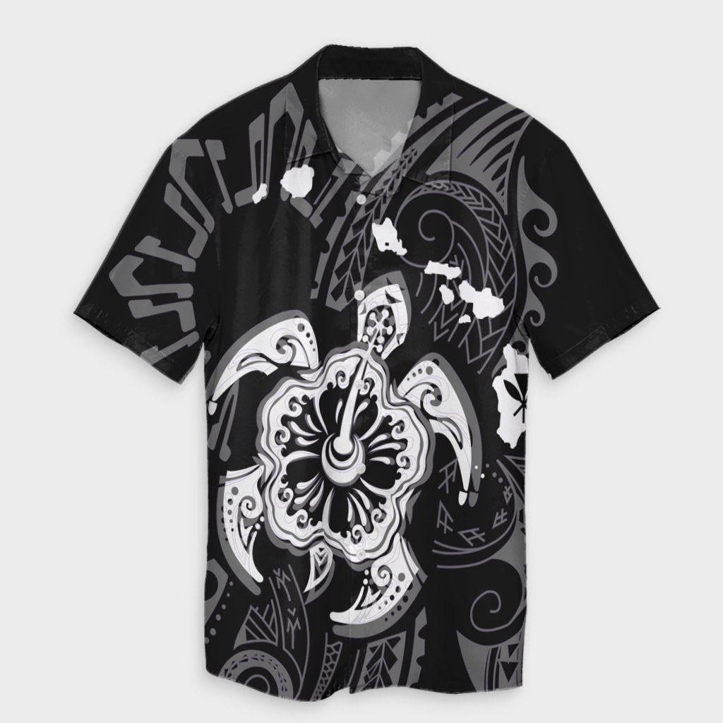 Hawaiian Map Kanaka Hibiscus Turtle White Polynesian Hawaiian Shirt - AH Unisex Black - Polynesian Pride