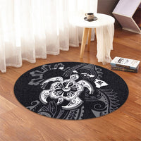Hawaiian Map Kanaka Hibiscus Turtle White Polynesian Round Carpet - AH - Polynesian Pride