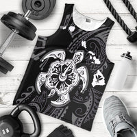 Hawaiian Map Kanaka Hibiscus Turtle White Polynesian Tank Top - AH - Polynesian Pride