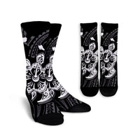 Hawaiian Map Kanaka Hibiscus Turtle White Polynesian Crew Socks - AH Crew Socks White - Polynesian Pride