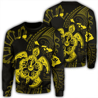 Hawaiian Map Kanaka Hibiscus Turtle Yellow Polynesian Sweatshirt - AH Unisex Black - Polynesian Pride