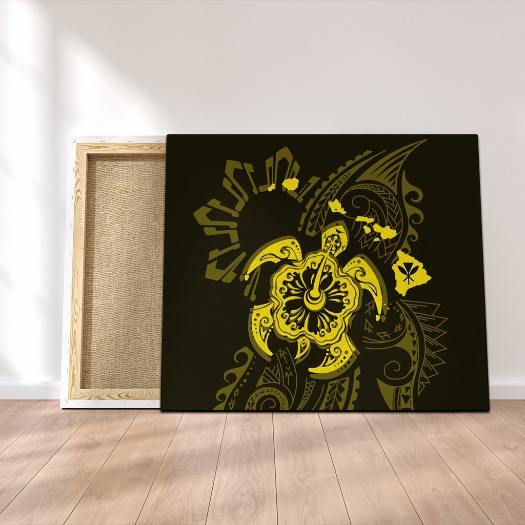 Hawaiian Map Kanaka Hibiscus Turtle Yellow Polynesian Canvas - AH Canvas Poly-cotton - Polynesian Pride