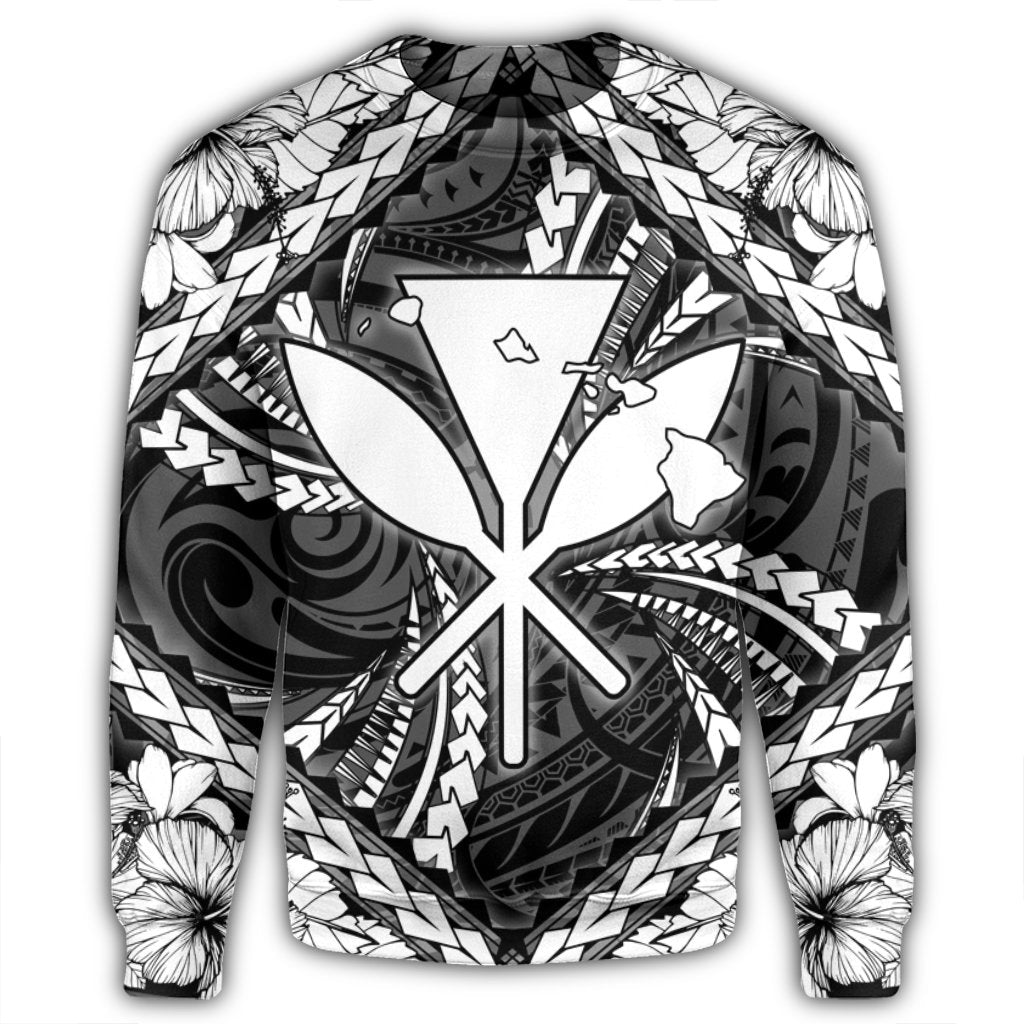 Hawaiian Map Kanaka Hibiscus White Polynesian Sweatshirt - AH - Polynesian Pride