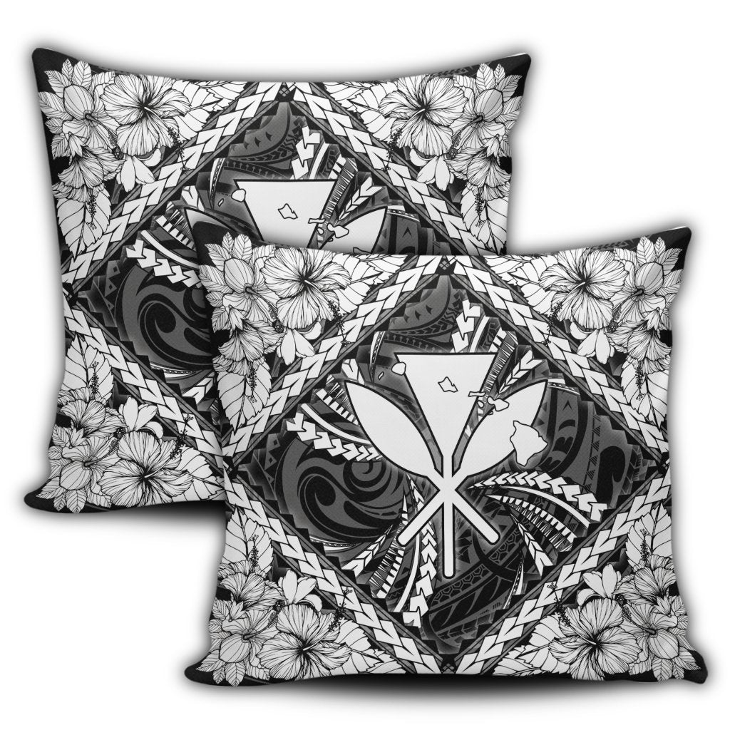 Hawaiian Map Kanaka Hibiscus White Polynesian Pillow Covers - AH - Polynesian Pride
