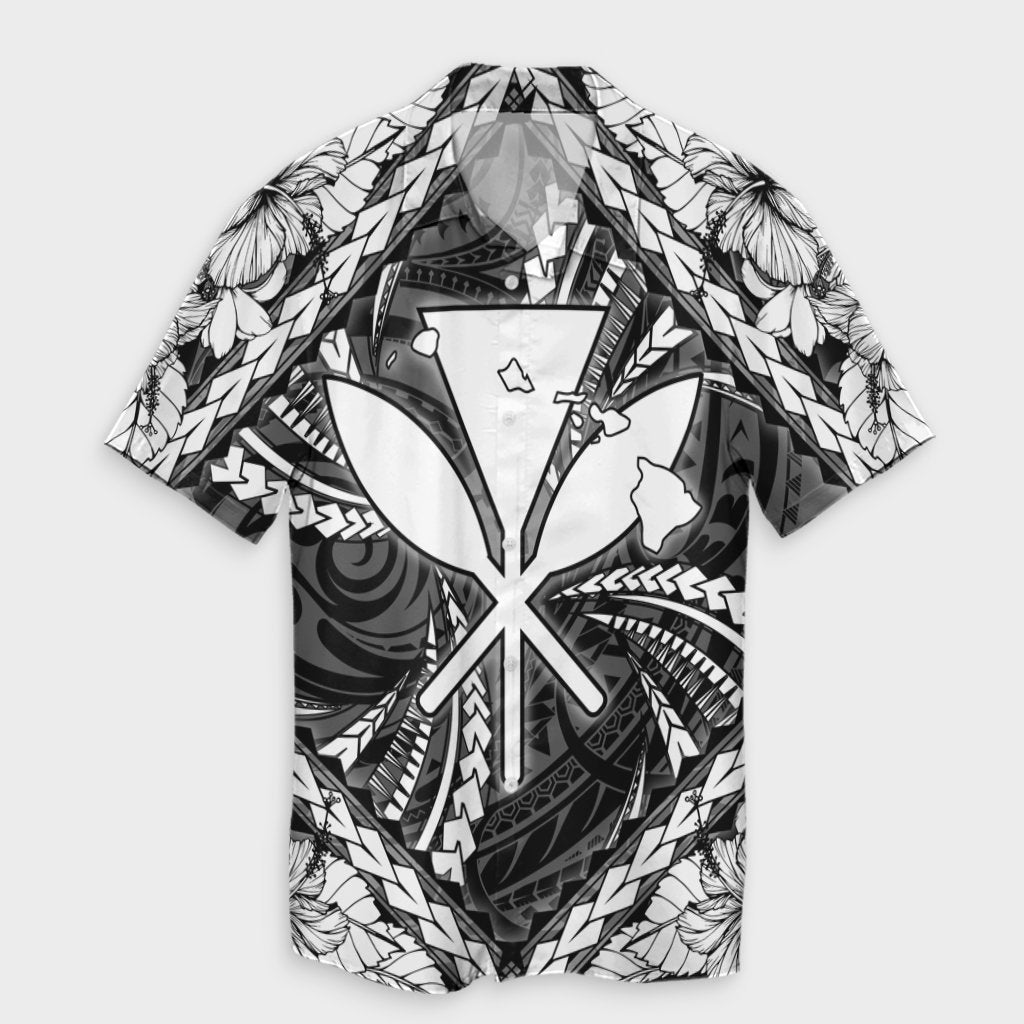 Hawaiian Map Kanaka Hibiscus White Polynesian Hawaiian Shirt - AH Unisex Black - Polynesian Pride