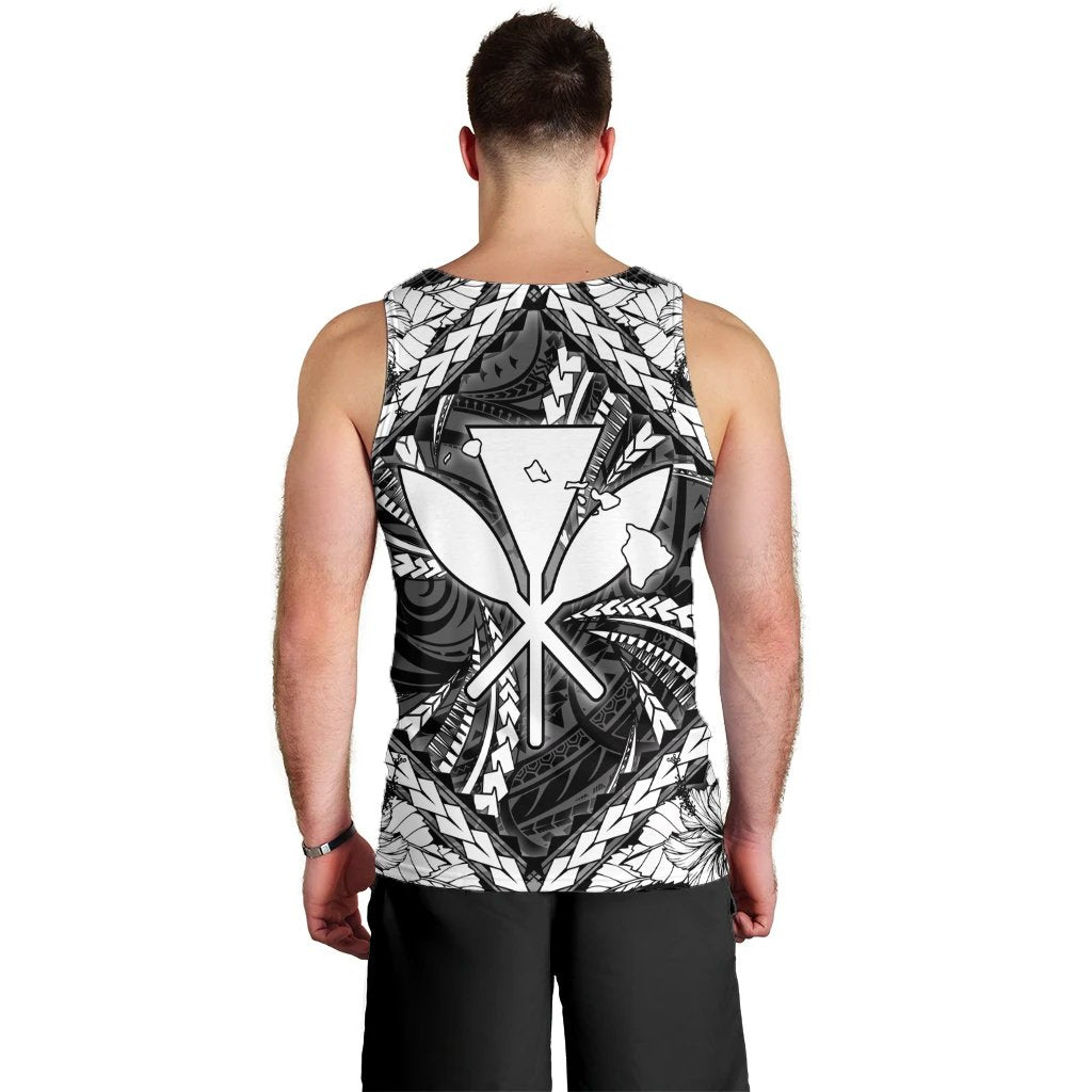 Hawaiian Map Kanaka Hibiscus White Polynesian Tank Top - AH - Polynesian Pride