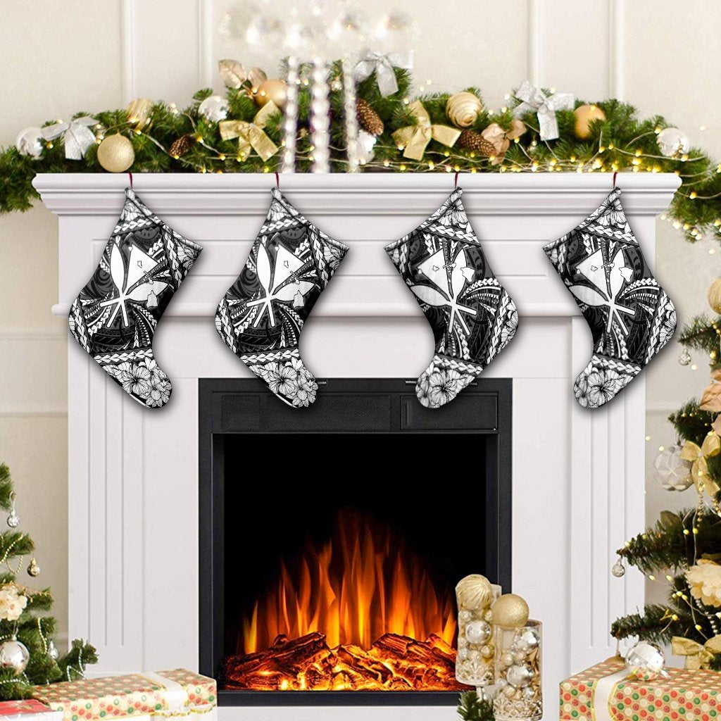 Hawaiian Map Kanaka Hibiscus White Polynesian Christmas Stocking - AH - Polynesian Pride