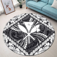 Hawaiian Map Kanaka Hibiscus White Polynesian Round Carpet - AH - Polynesian Pride