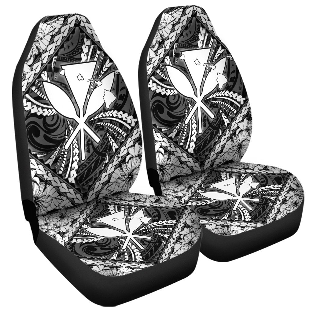 Hawaiian Map Kanaka Hibiscus White Polynesian Car Seat Covers - AH Universal Fit Black - Polynesian Pride