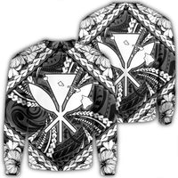 Hawaiian Map Kanaka Hibiscus White Polynesian Sweatshirt - AH Unisex Black - Polynesian Pride