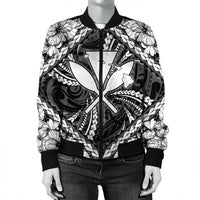 Hawaiian Map Kanaka Hibiscus White Polynesian Bomber Jacket - AH - Polynesian Pride