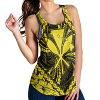 Hawaiian Map Kanaka Hibiscus Yellow Polynesian Racerback Tank - AH - Polynesian Pride