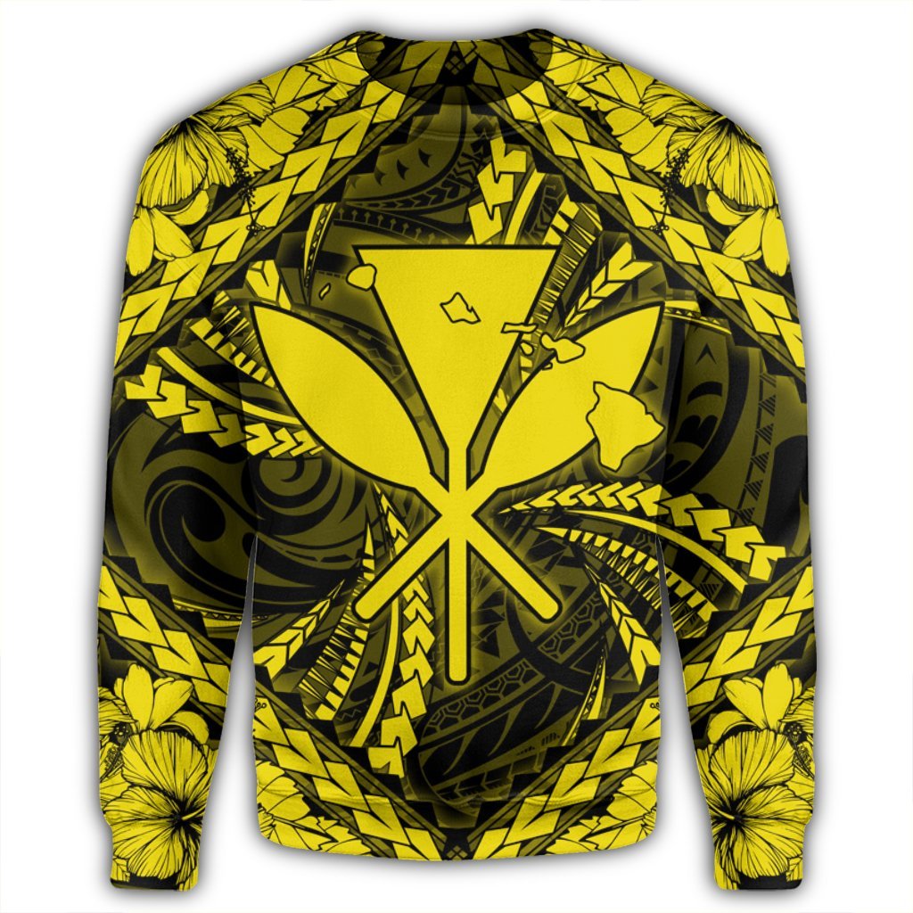 Hawaiian Map Kanaka Hibiscus Yellow Polynesian Sweatshirt - AH - Polynesian Pride