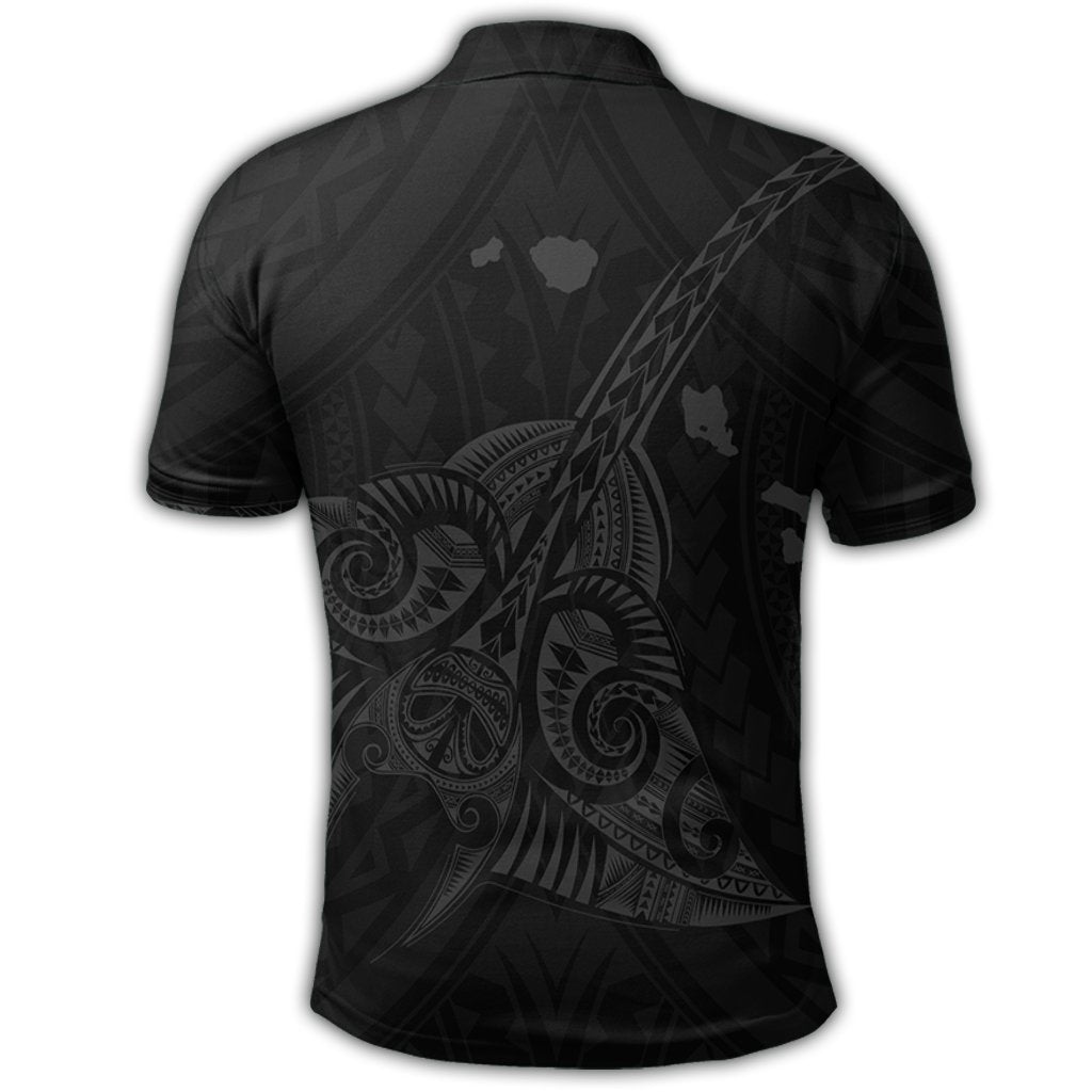 Hawaiian Map Kanaka Manta Ray Polynesian Polo Shirt Gray - Polynesian Pride
