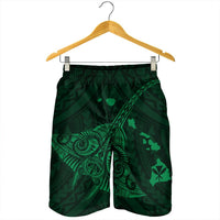 Hawaiian Map Kanaka Manta Ray Polynesian Men's Shorts Green - AH - Polynesian Pride