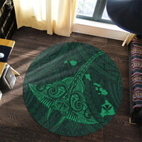 Hawaiian Map Kanaka Manta Ray Polynesian Round Carpet Green - AH - Polynesian Pride