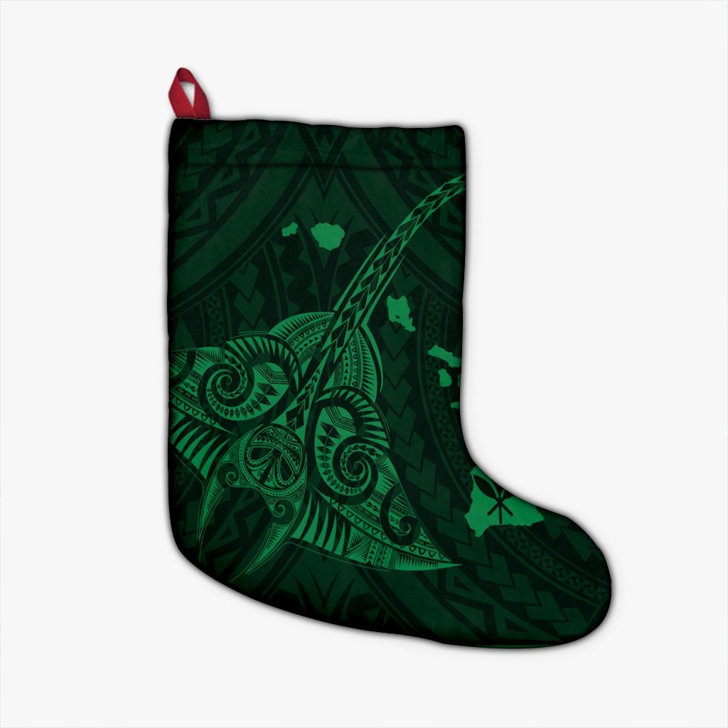 Hawaiian Map Kanaka Manta Ray Polynesian Christmas Stocking Green - AH Christmas Stocking 26 X 42 cm Black - Polynesian Pride