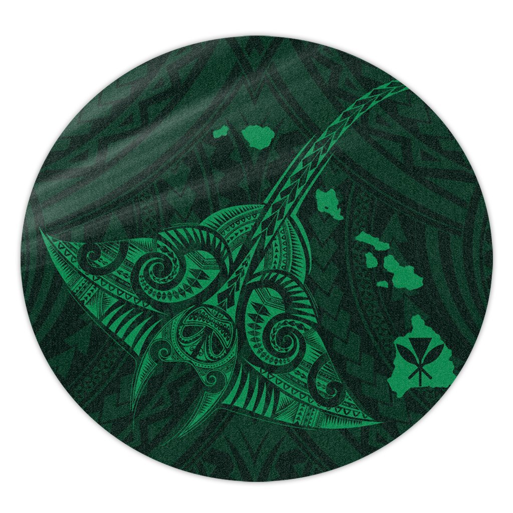 Hawaiian Map Kanaka Manta Ray Polynesian Round Carpet Green - AH Round Carpet Luxurious Plush - Polynesian Pride