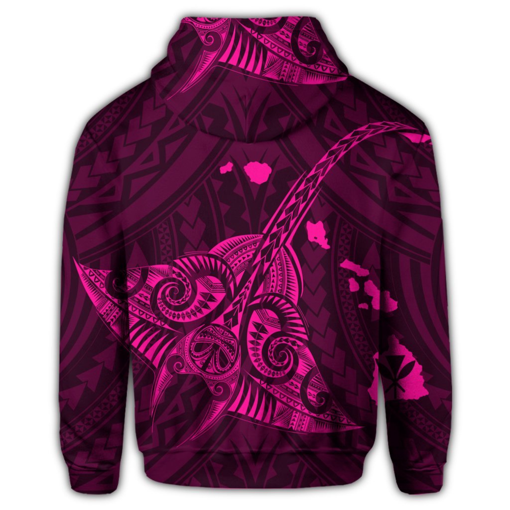 Hawaiian Map Kanaka Manta Ray Polynesian Zip Hoodie Pink - Polynesian Pride