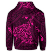 Hawaiian Map Kanaka Manta Ray Polynesian Hoodie Pink - Polynesian Pride