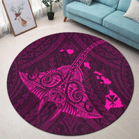 Hawaiian Map Kanaka Manta Ray Polynesian Round Carpet Pink - AH - Polynesian Pride