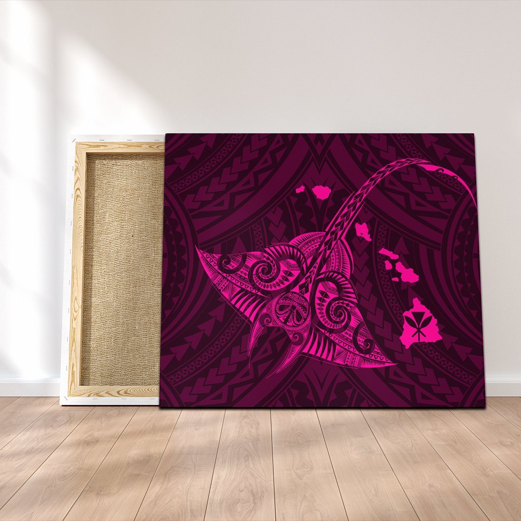 Hawaiian Map Kanaka Manta Ray Polynesian Canvas Pink - AH Canvas Poly-cotton - Polynesian Pride