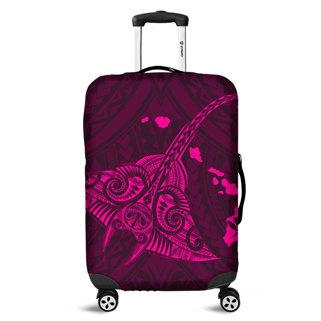 Hawaiian Map Kanaka Manta Ray Polynesian Luggage Covers Pink - AH Black - Polynesian Pride