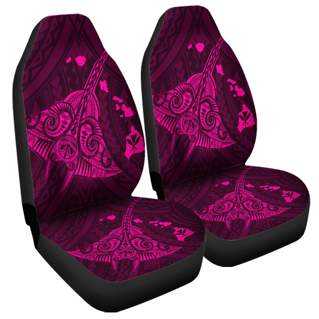 Hawaiian Map Kanaka Manta Ray Polynesian Car Seat Covers Pink - AH Universal Fit Black - Polynesian Pride