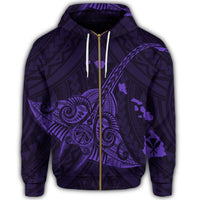 Hawaiian Map Kanaka Manta Ray Polynesian Zip Hoodie Purple - Polynesian Pride