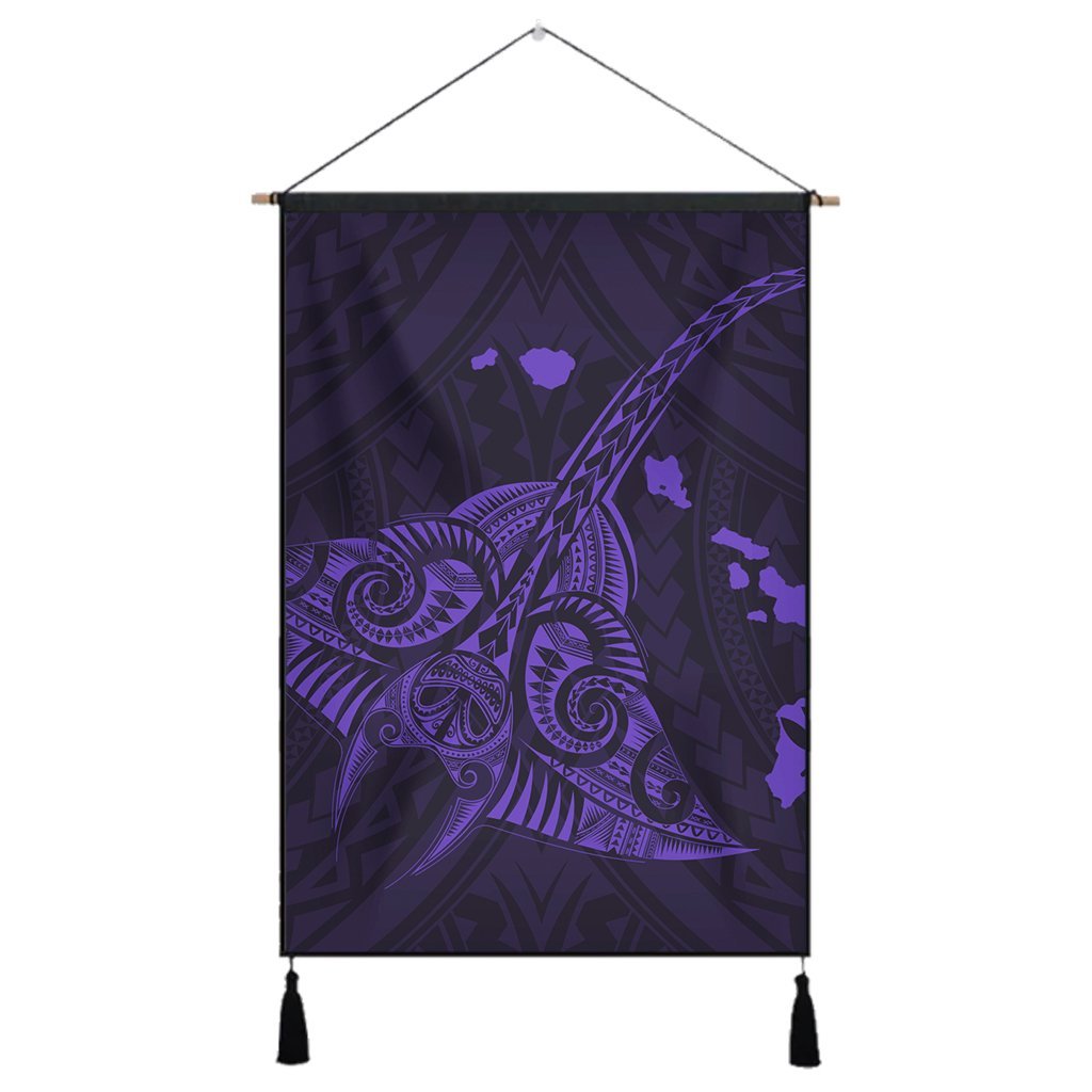 Hawaiian Map Kanaka Manta Ray Polynesian Hanging Poster Purple - AH Hanging Poster Cotton And Linen - Polynesian Pride