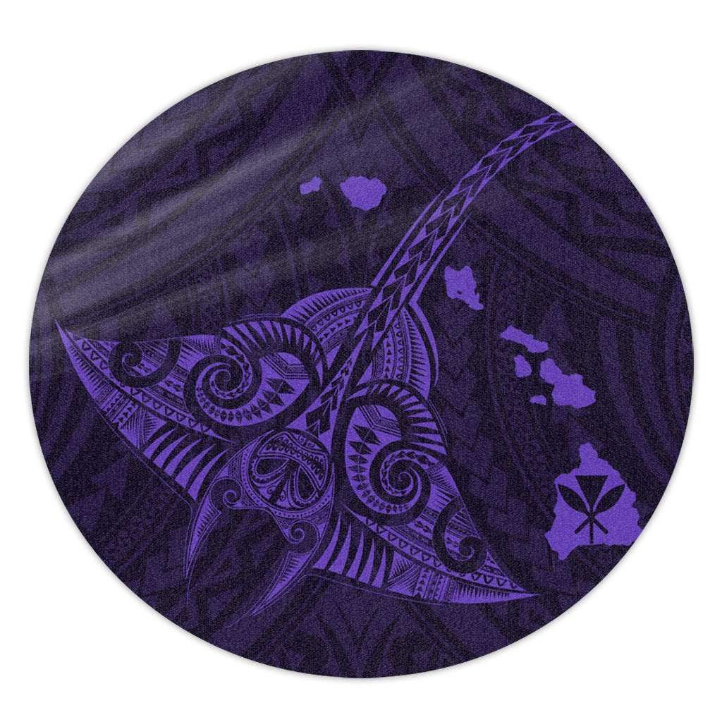 Hawaiian Map Kanaka Manta Ray Polynesian Round Carpet Purple - AH Round Carpet Luxurious Plush - Polynesian Pride