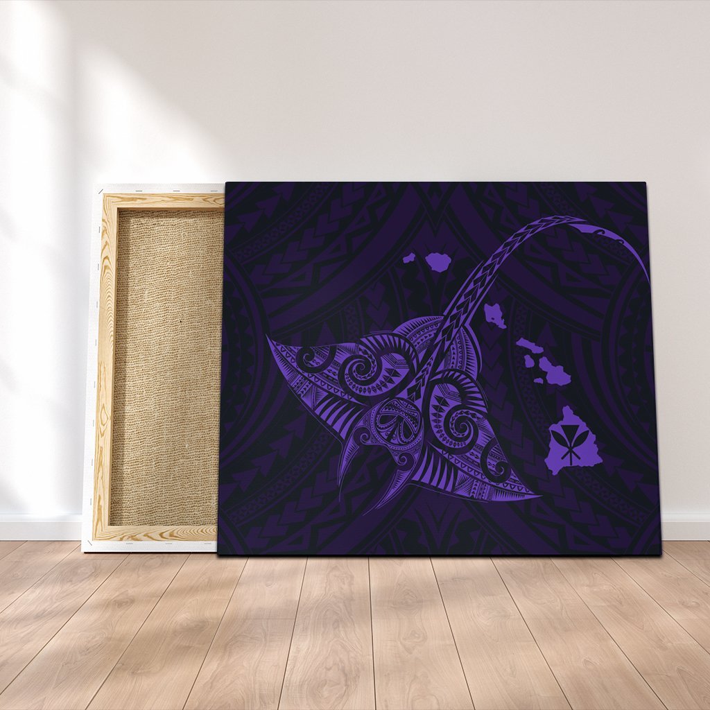 Hawaiian Map Kanaka Manta Ray Polynesian Canvas Purple - AH Canvas Poly-cotton - Polynesian Pride