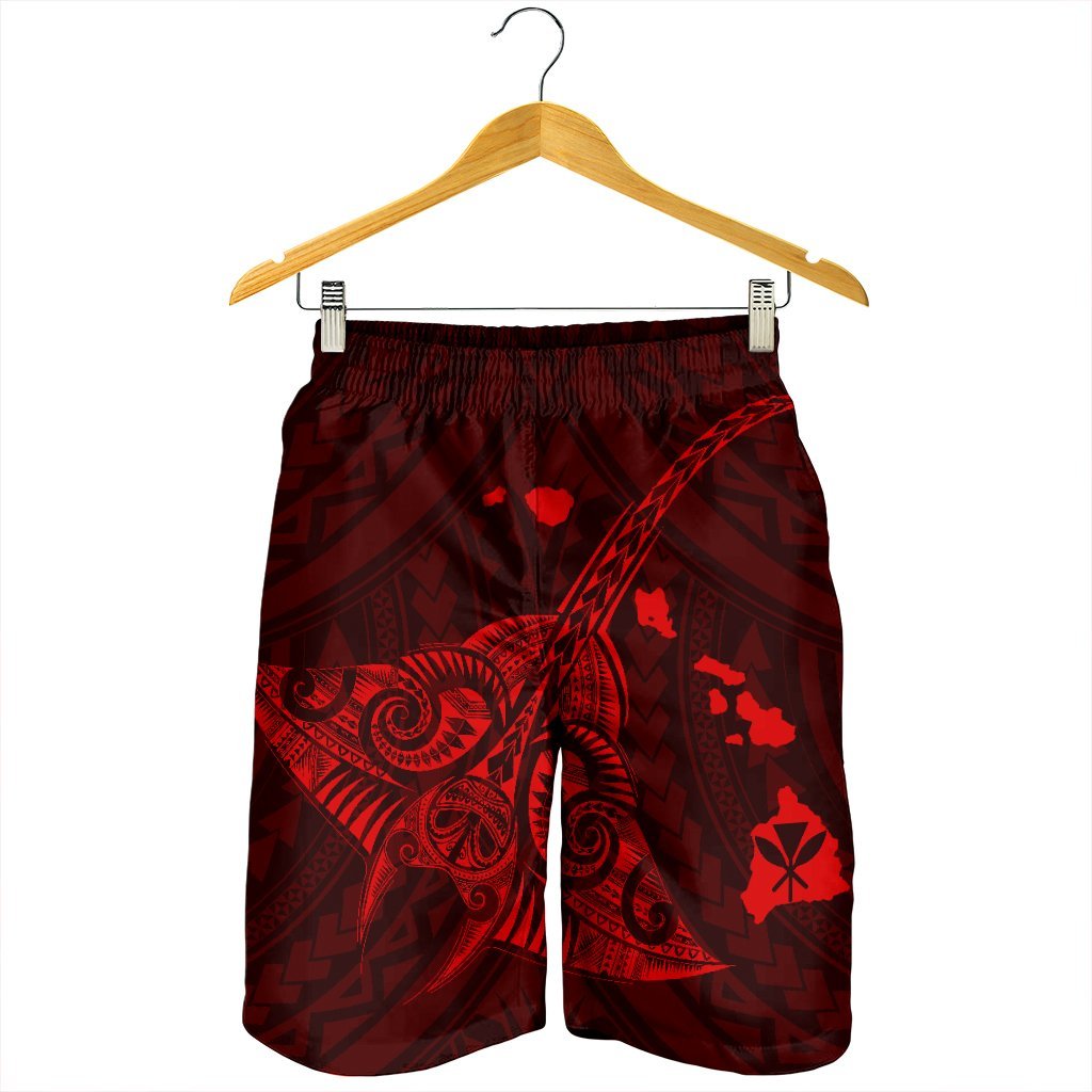 Hawaiian Map Kanaka Manta Ray Polynesian Men's Shorts Red - AH - Polynesian Pride