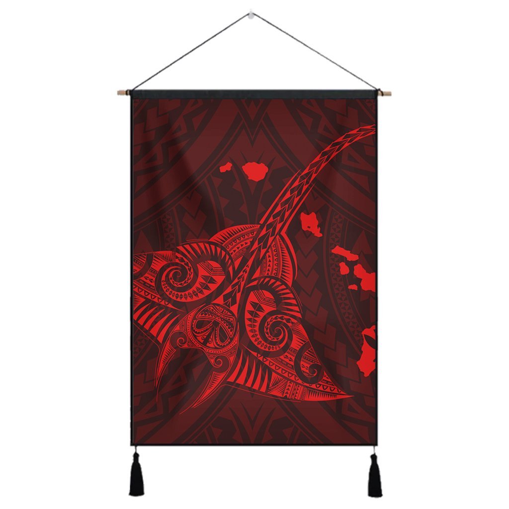 Hawaiian Map Kanaka Manta Ray Polynesian Hanging Poster Red - AH Hanging Poster Cotton And Linen - Polynesian Pride