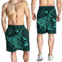 Hawaiian Map Kanaka Manta Ray Polynesian Men's Shorts Turquoise - AH - Polynesian Pride