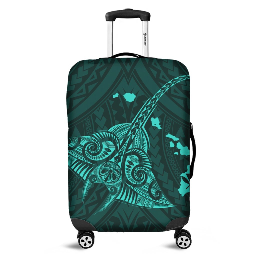 Hawaiian Map Kanaka Manta Ray Polynesian Luggage Covers Turquoise - AH Black - Polynesian Pride