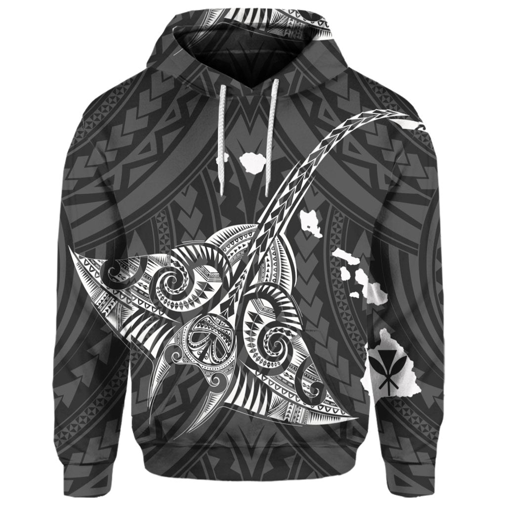 Custom Hawaiian Map Kanaka Manta Ray Polynesian Hoodie White - Polynesian Pride