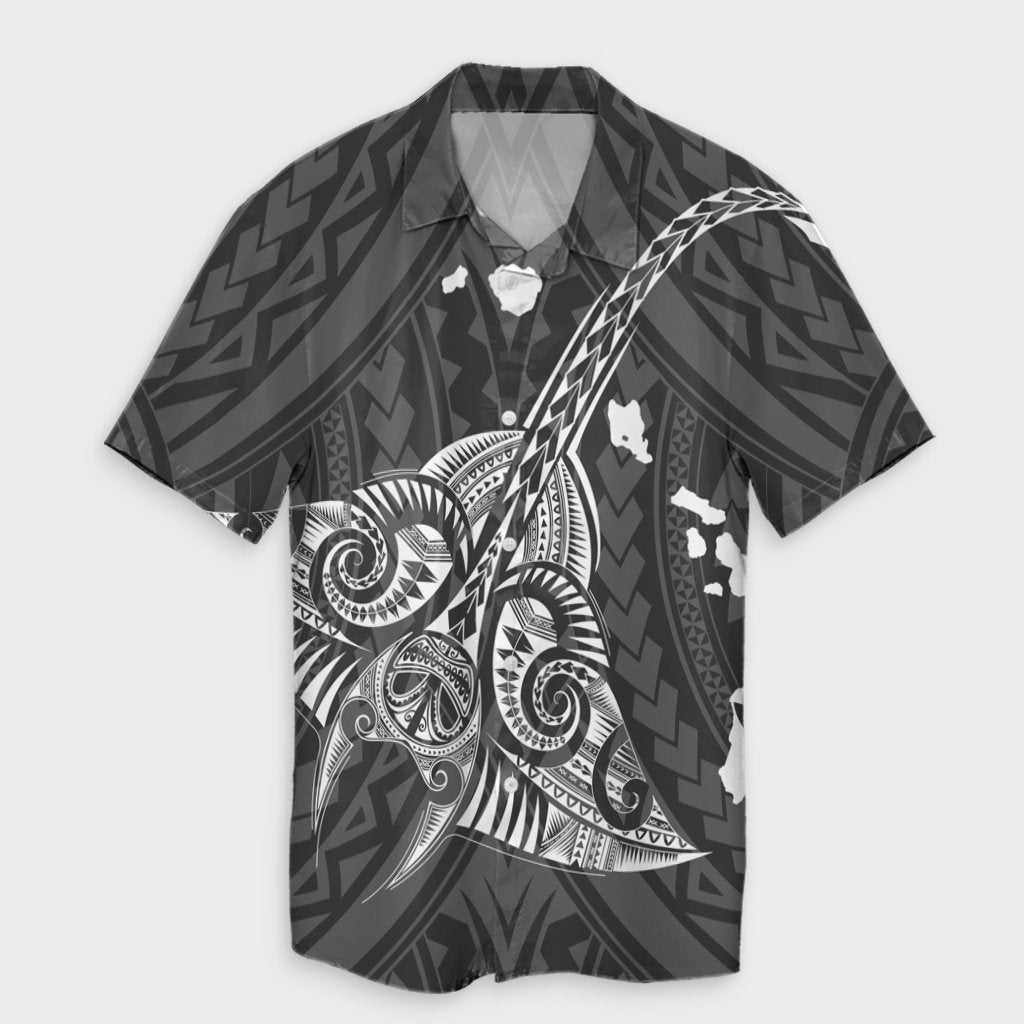 Hawaiian Map Kanaka Manta Ray Polynesian Hawaiian Shirt White - AH Unisex Black - Polynesian Pride