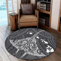 Hawaiian Map Kanaka Manta Ray Polynesian Round Carpet White - AH - Polynesian Pride