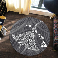 Hawaiian Map Kanaka Manta Ray Polynesian Round Carpet White - AH - Polynesian Pride