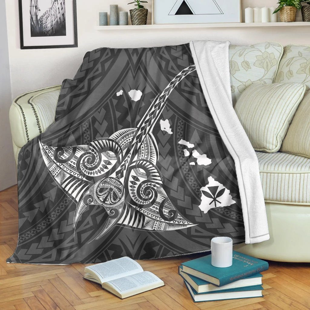 Hawaiian Map Kanaka Manta Ray Polynesian Premium Blankets White - AH White - Polynesian Pride