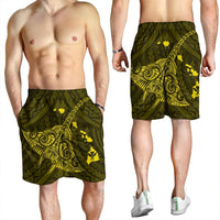 Hawaiian Map Kanaka Manta Ray Polynesian Men's Shorts Yellow - AH - Polynesian Pride