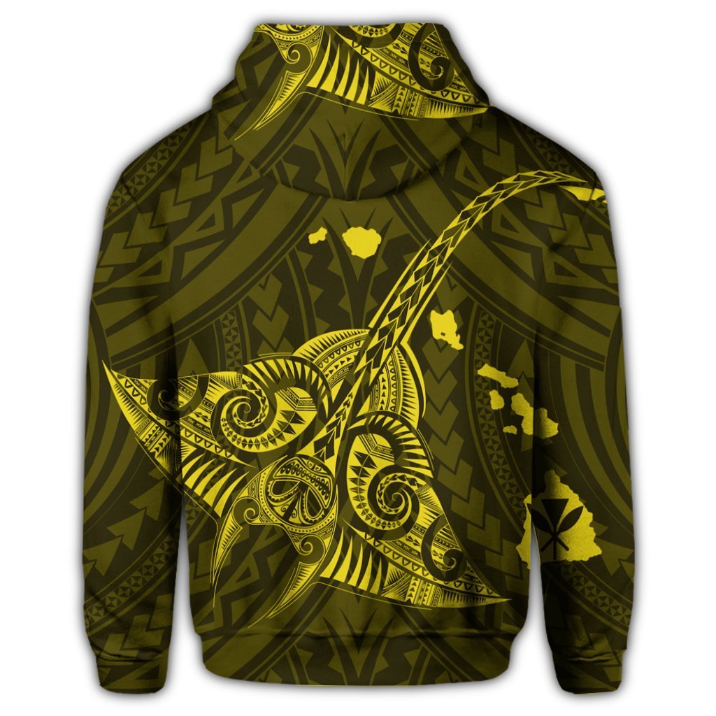 Hawaiian Map Kanaka Manta Ray Polynesian Zip Hoodie Yellow - Polynesian Pride
