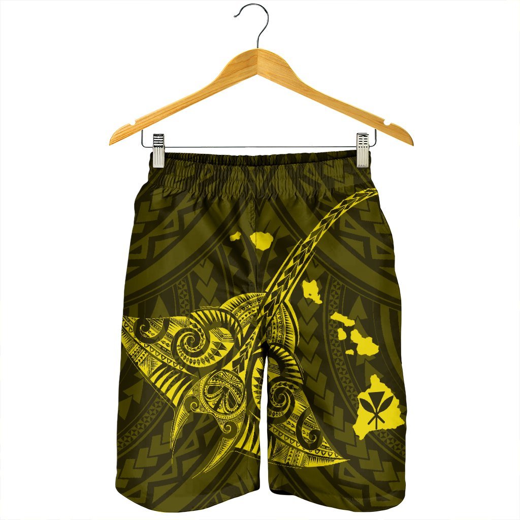 Hawaiian Map Kanaka Manta Ray Polynesian Men's Shorts Yellow - AH - Polynesian Pride