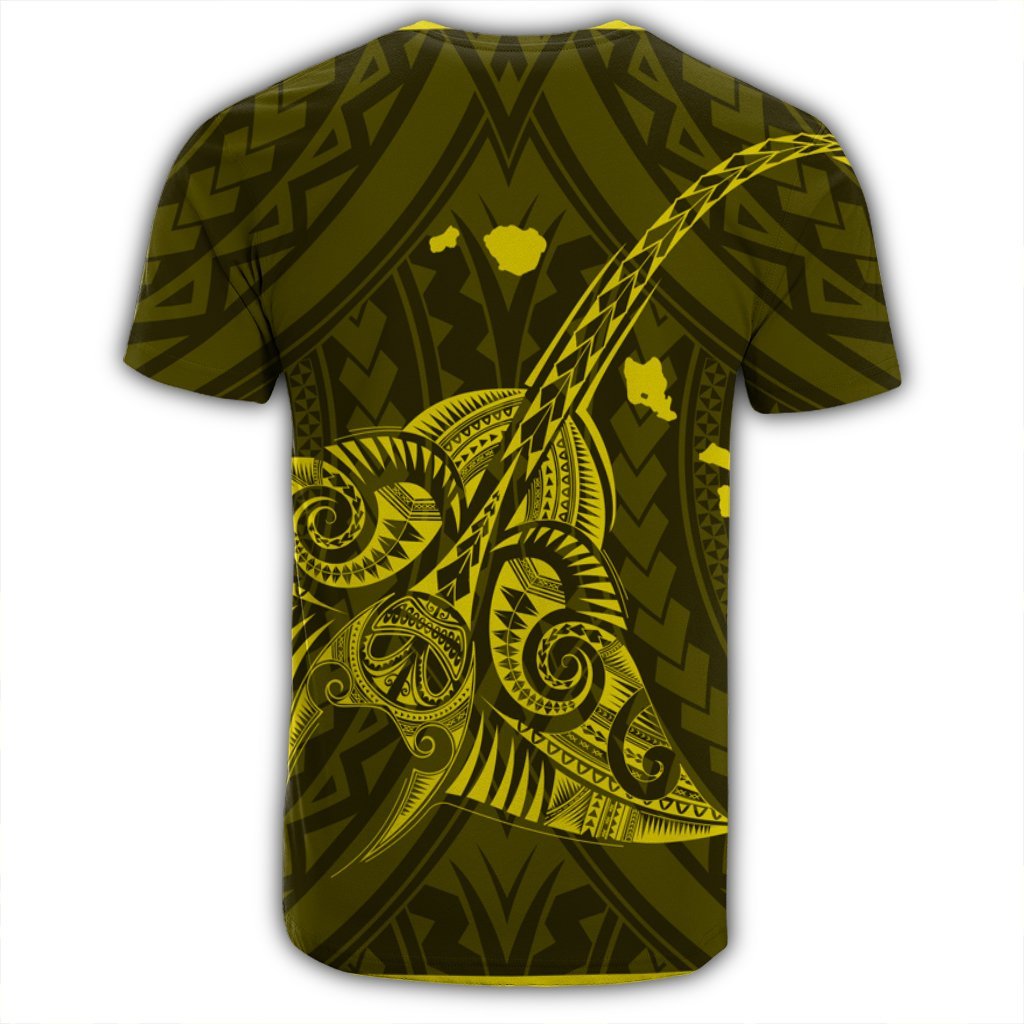 Hawaiian Map Kanaka Manta Ray Polynesian T Shirt Yellow - Polynesian Pride