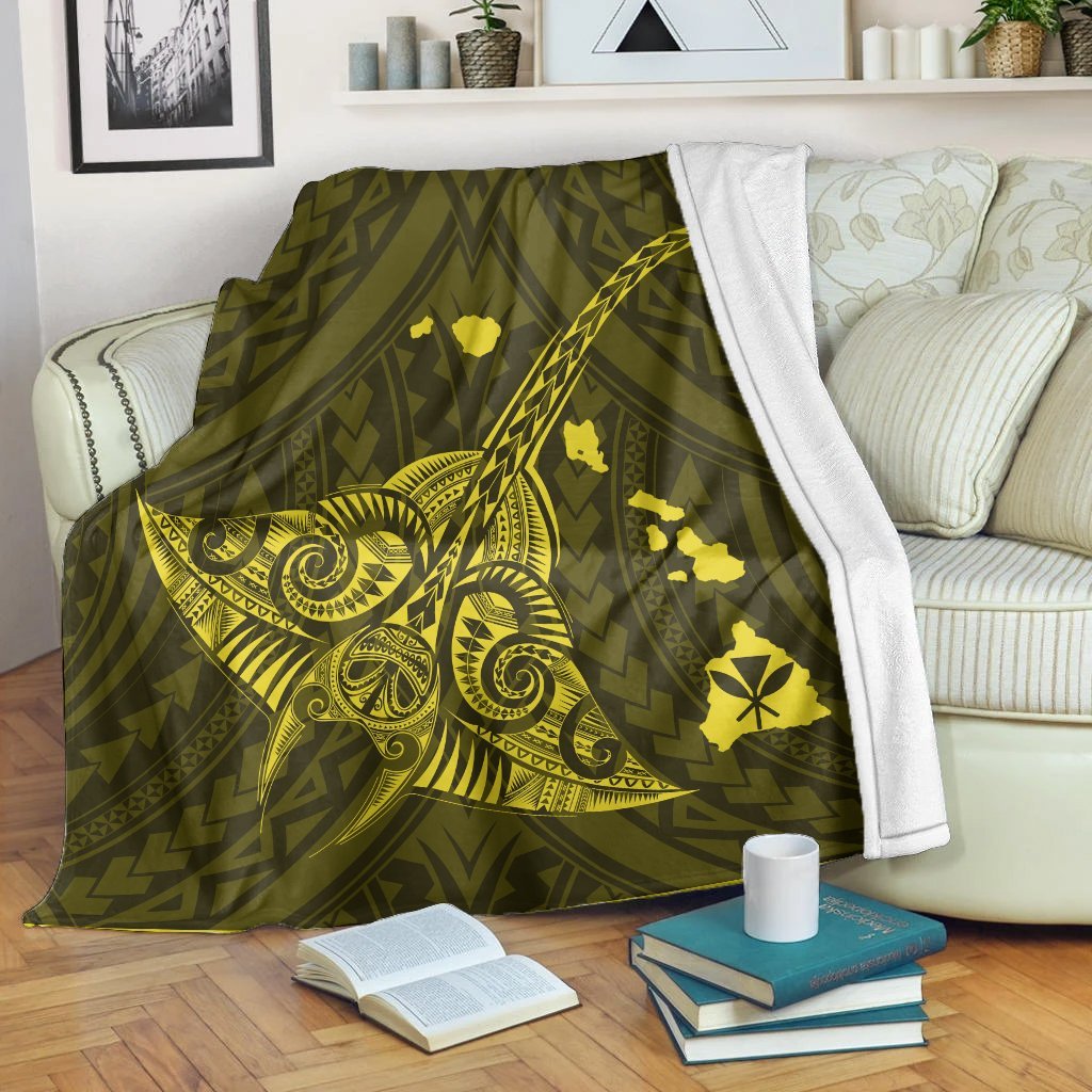 Hawaiian Map Kanaka Manta Ray Polynesian Premium Blankets Yellow - AH White - Polynesian Pride